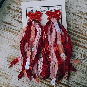 ❤️🩷Red and Pink Sequin Kids Earrings🩷❤️